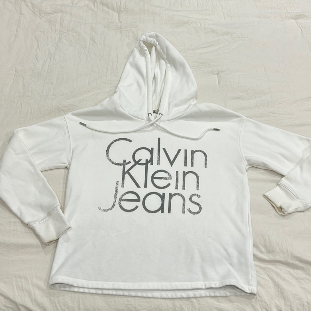 Calvin Klein long sleeve hoodie. White with Grey letters.